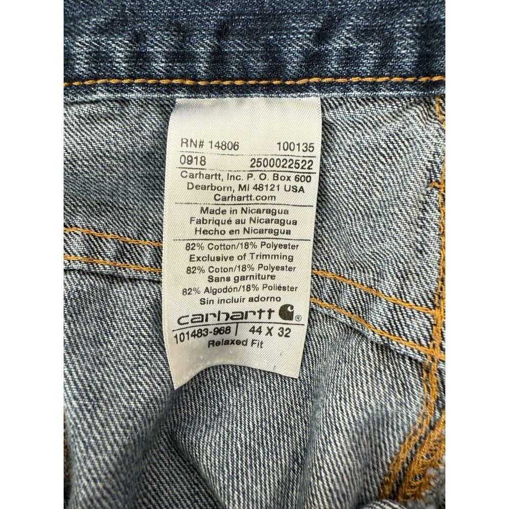 Carhartt‎ Jeans Men's 44x32 Relaxed Straight Let Blue Denim Workwear Logo - Picture 5 of 9